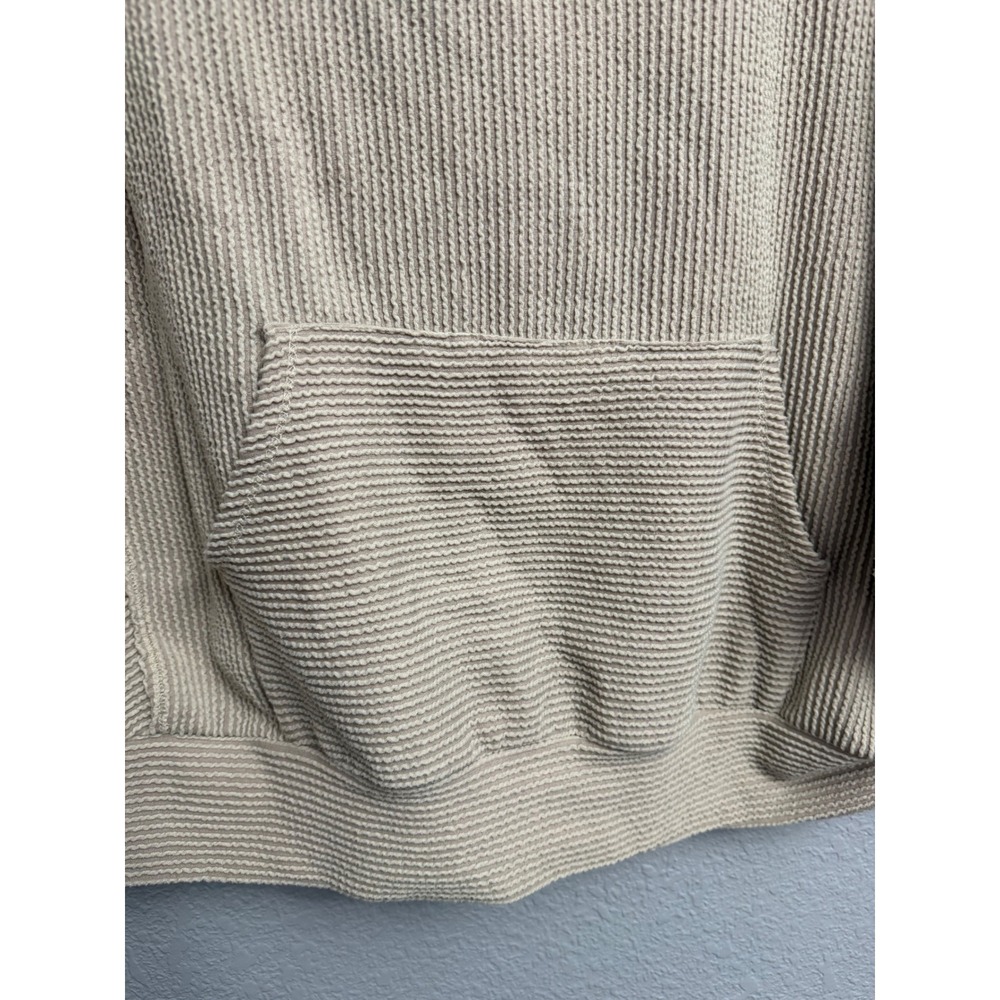 Pink Lily Tan Beige Waffle Knit Batwing Sleeve Hoodie Sweatshirt Large - Picture 3 of 7